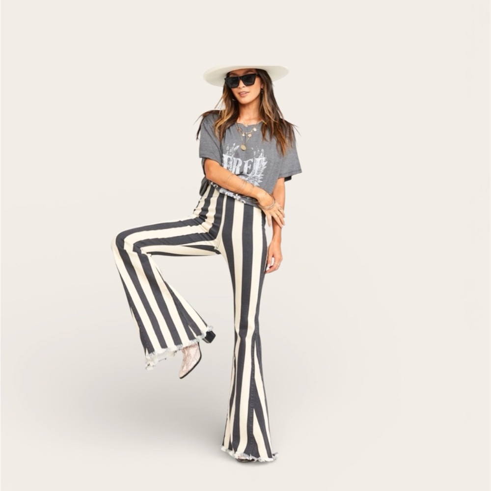 Show Me Your Mumu Berkeley Bells Casablanca Stripe Large Flare Jeans